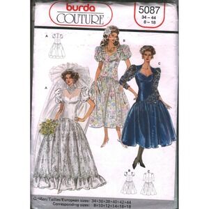 Burda Couture 5087 Sewing Pattern Wedding Gown Evening Dress Size 8-12 Vintage